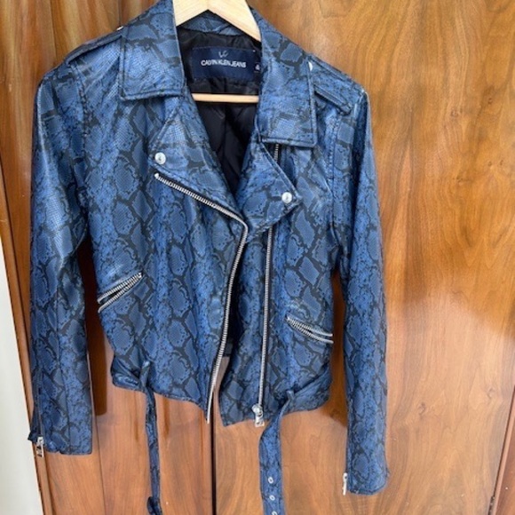 Calvin Klein Jeans Women's Faux-Leather Moto Jacket, Sz M - Picture 2 of 6